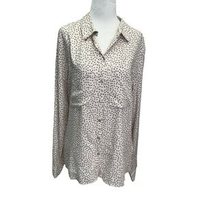 NWT Esqualo Beige Button Down Long Sleeve Classic Blouse Size 12